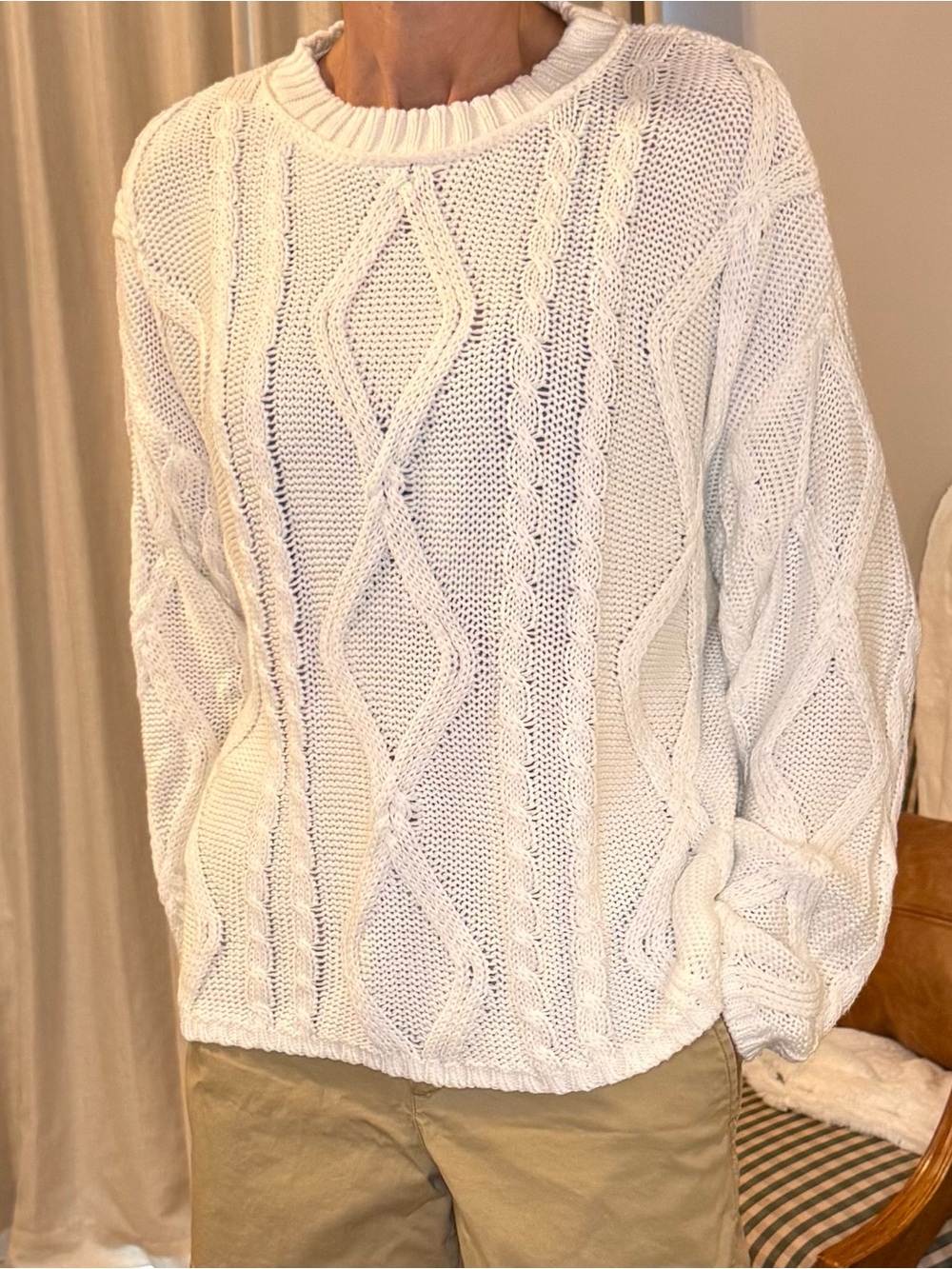 wild fable White Cable Knit Crewneck Sweater